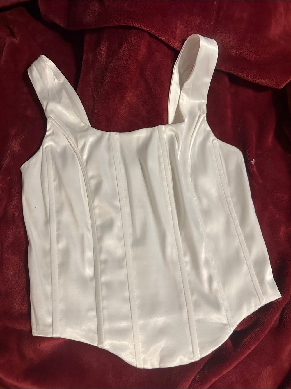 Elegant White Satin Structured Corset-Style Camisole